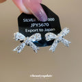 Silver Tone Clear Crystal Bow Stud Earrings With Ribbon Tails view 3