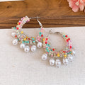 Colorful Beaded Hoop Earrings With Pearl and Charm Drops view 7
