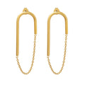 U-Shape Tube Chain Drop Stud Earrings Gold Steel Pair view 5