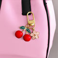 Red Cherry Enamel Keychain with Pink Flower and Spring Clasp view 2