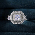 Silver Tone Square Stone Double Halo Statement Ring view 4