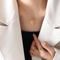 Rectangular Hand Crescent Moon Relief Pendant Necklace view 4