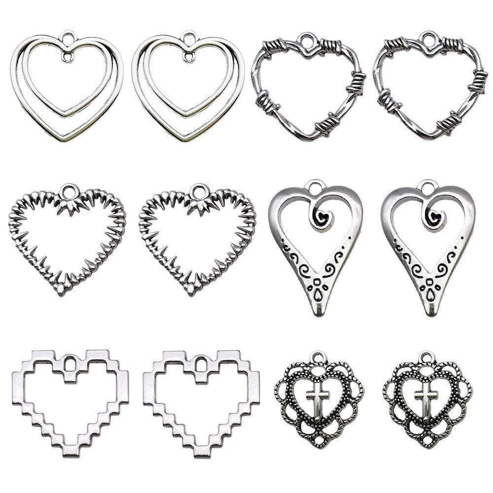 Antique Silver Zinc Alloy Hollow Barbed Heart Charm Pendant for DIY Necklace Earrings