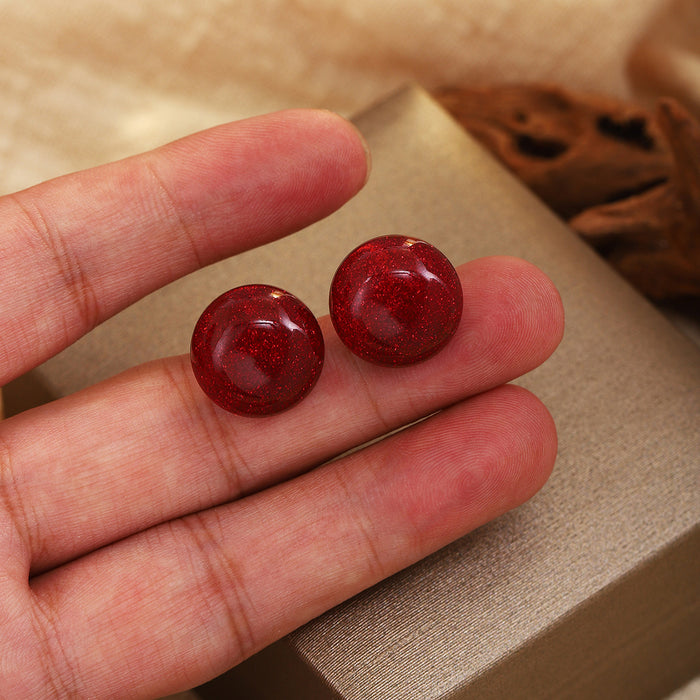 Simple Translucent Burgundy Large Round Statement Stud Earrings