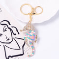 Enamel Seahorse Keychain Rhinestone Head Gold Clasp Two Colors view 6