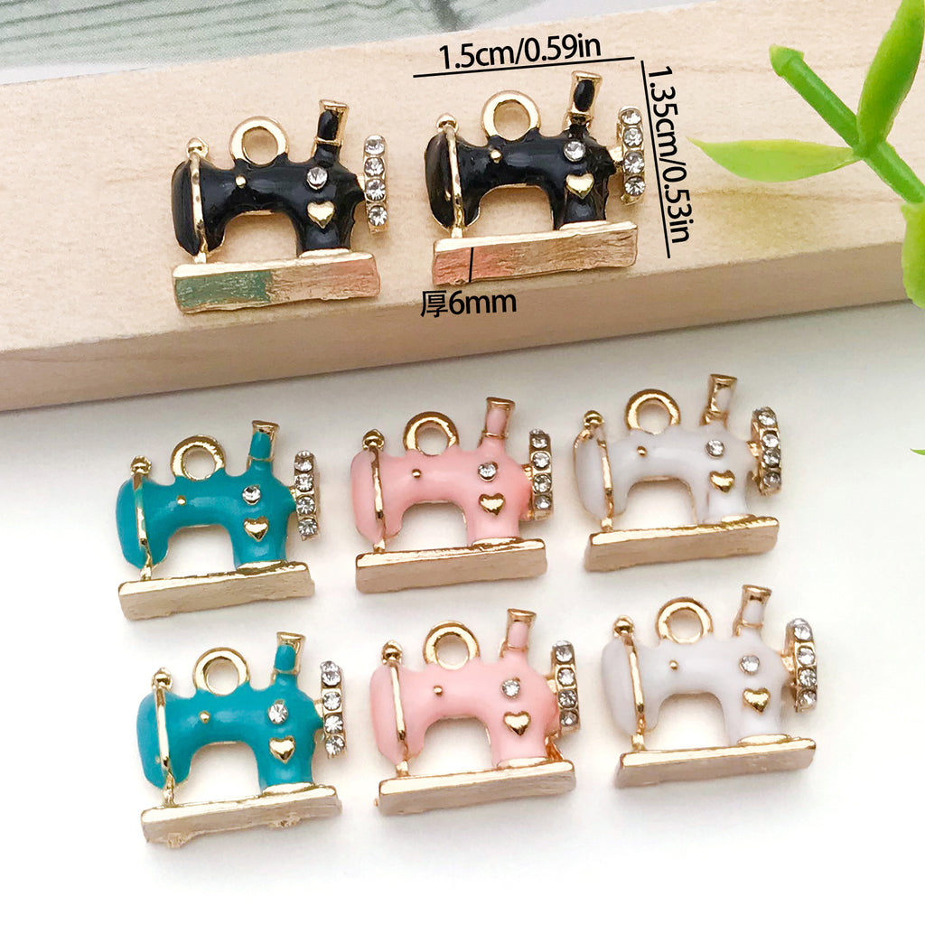 Zinc Alloy Enamel Rhinestone Sewing Machine Charm Pendant for DIY Jewelry