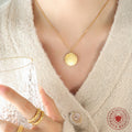 Gold Round Coin Pendant Necklace with Engraved Cherub Angel Motif view 3