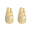Pave Crystal Teardrop U Shape Huggie Earrings Gold Silver view 6