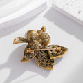 Red Gold Tone Leaf Crystal Pearl Look Metal Brooch Pin view 3