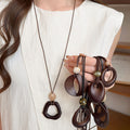 Brown And Ivory Geometric Pendant Cord Necklace Jewelry Accessory view 3