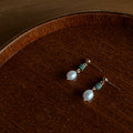 Gold Stud Freshwater Pearl Green Stone Drop Earrings view 3