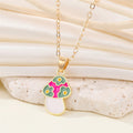 Gold Tone Floral Enamel Mushroom Pendant Necklaces in Six Colors view 7
