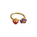 Gold Open Rings With Red Strawberry And Enamel Flower Ends view 5