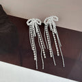Gold Bow Fine Chain Extra Long Tassel Stud Earrings view 3