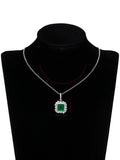 Green Emerald Cut Halo Pendant Necklace White Metal Alloy view 4