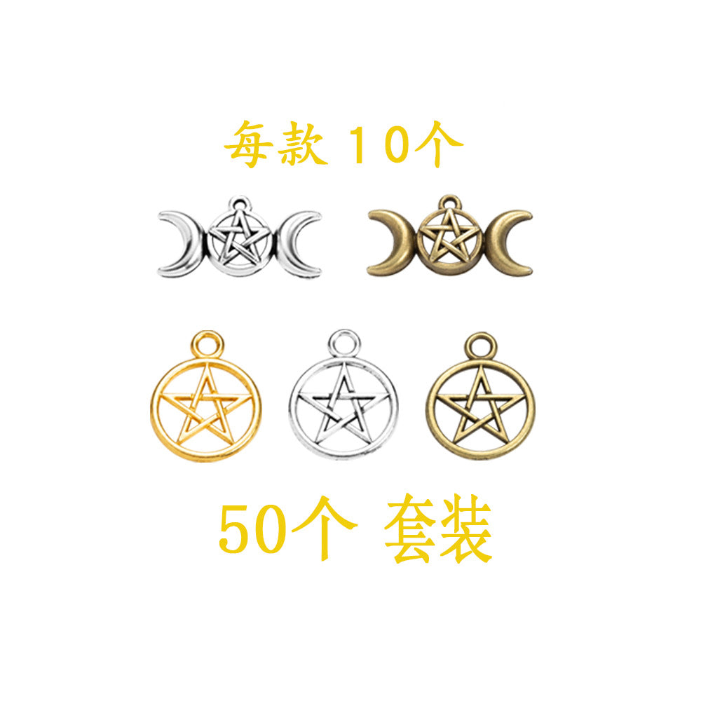 Vintage Moon and Star Alloy Charm Pendant Set