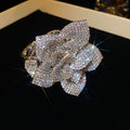 Large Clear Crystal Flower Hinged Bracelet In Silver Or Gold Tone view 6