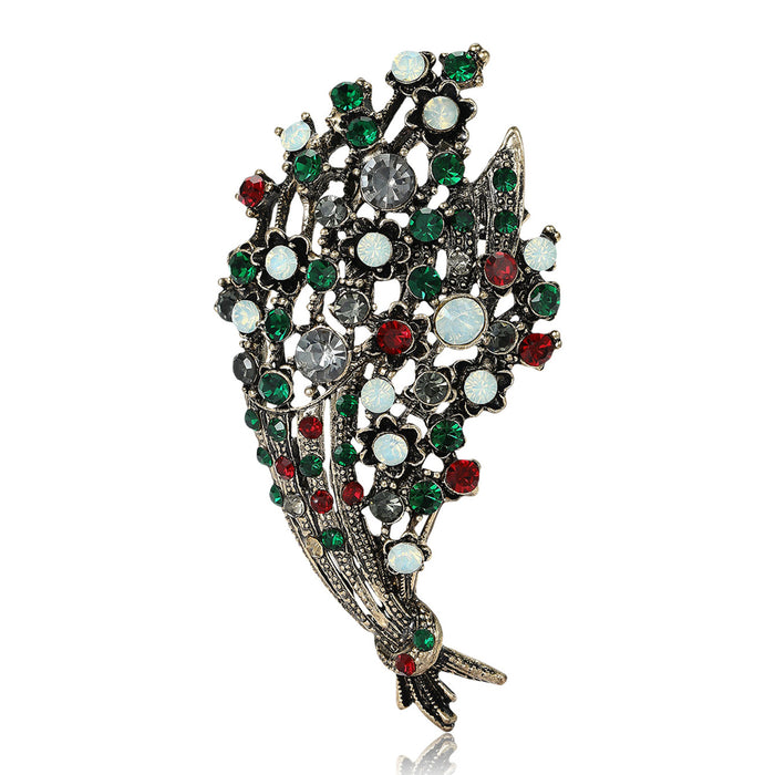 Antique Gold Bouquet Brooch With Multicolor Crystal Flowers