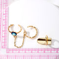 Gold Tone Evil Eye Nail Ring and Double Finger Chain Ring view 4