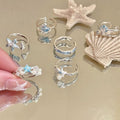 Silver Ocean Starfish Shell Open Rings Blue Crystal Set view 4