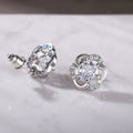 Silver Tone Flower Frame Clear Stone Center Stud Earrings view 4