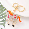 Rhinestone Running Horse Metal Keychain Enamel Stripe Charm view 2