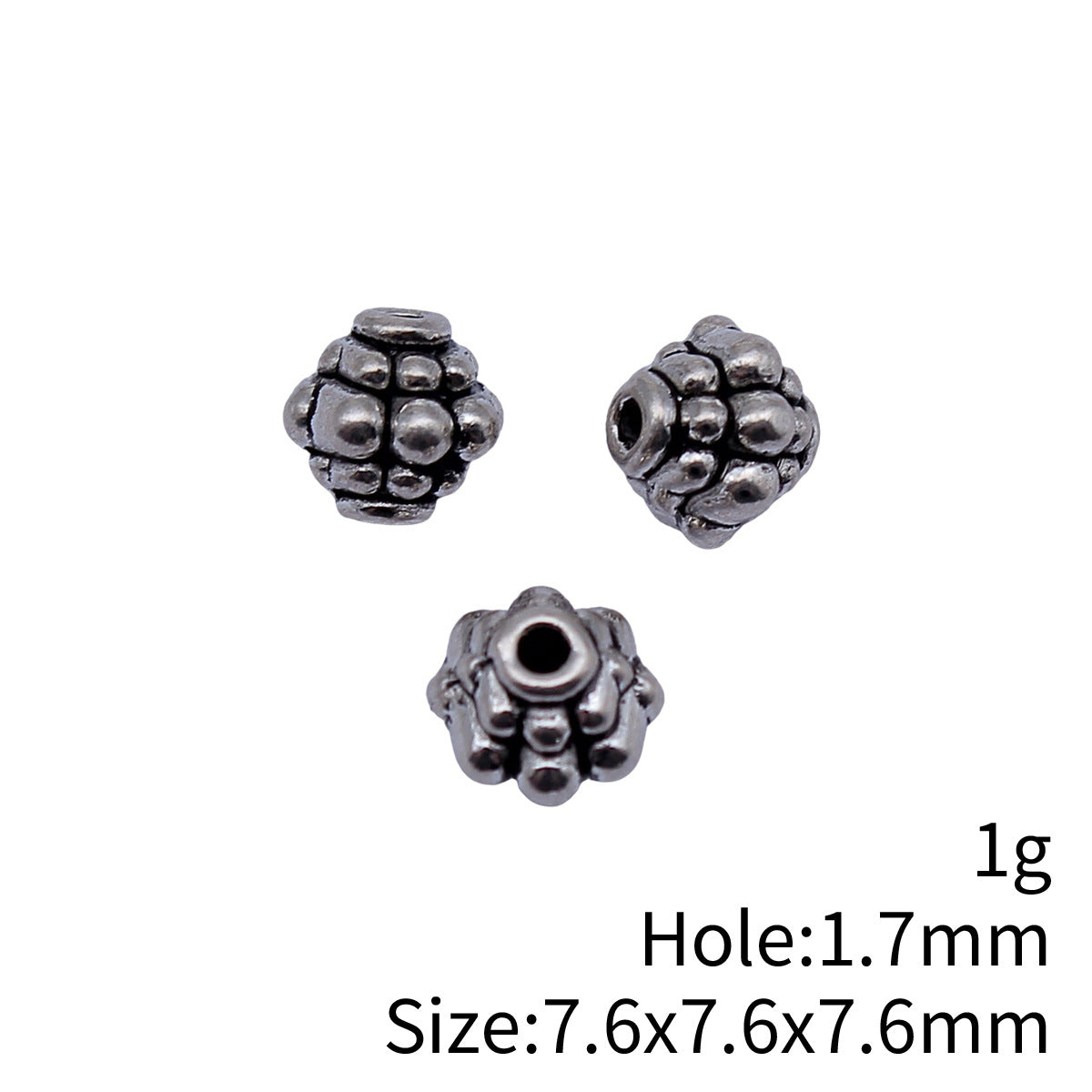 7.6x7.6x7.6mm 1g Antique Silver Zinc Alloy Plain Small Hole Spacer Beads for Garment and Jewelry Making