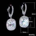 Cushion Crystal Huggie Drop Earrings in Silver Tone view 5