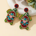 Beaded Rhinestone Sea Turtle Drop Earrings Four Colors view 8