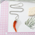 Silver Tone Resin Horn Pendant Necklaces in Seven Colors view 2