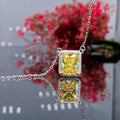 Silver Rectangular Halo Pendant Necklace Pink Yellow Alloy view 1