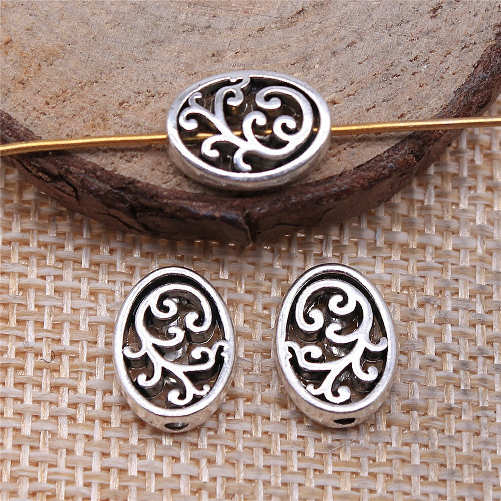 9x12mm 1.2g Antique Silver Zinc Alloy Oval Carved Small Hole Spacer Beads for Jewelry Making