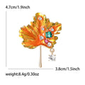 Orange Enamel Maple Leaf Brooch With Crystal Drop and Bar view 5