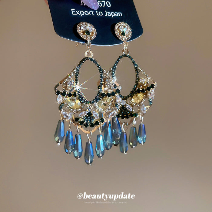 Antique Gold Tone Crystal Chandelier Drop Earrings