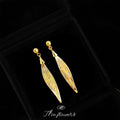 Gold Tone Clear Stone Slim Leaf Long Drop Stud Earrings view 4