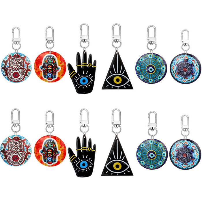 Twelve Piece Printed Hamsa and Evil Eye Acrylic Keychain Set
