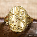 Gold Oval Bird Flower Engraved Face Ring Metal Alloy view 5