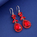Silver Tone Crystal Leaf Teardrop Openwork Crystal Four Designs Metal Dangle Earrings view 5