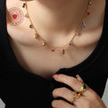 Multicolor Zircon Charm Necklace Bracelet Gold Tone Set view 3