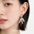 Gold Organic Stud Pearl Strand Tassel Earrings Chain Drop view 2