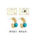Gold Dragon Scroll C Hoop Earrings Turquoise Drop Pair view 3