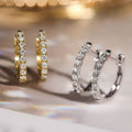 Pave Clear Stone Huggie Hoop Earrings Silver and Gold Tone view 1