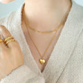 Double Layer Paperclip Heart Zircon Pendant Necklace Steel view 3