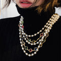 Four Layer Pearl and Multicolor Crystal Beaded Necklace view 3
