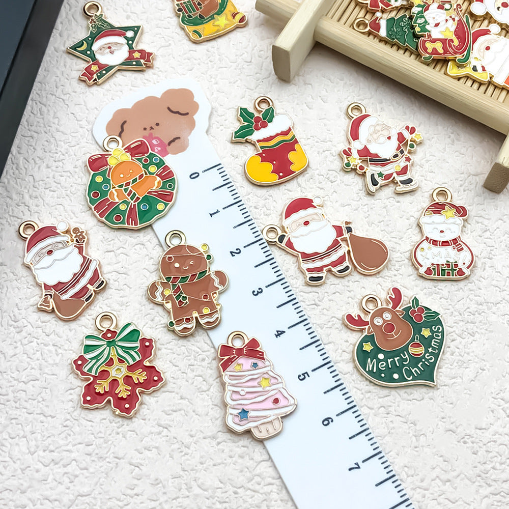 Christmas Enamel Zinc Alloy Santa Snowman Bell Elk Charm Pendant for DIY Bracelet Making