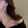 Gold Tone Starburst and Crystal Cascade Drop Earrings view 4