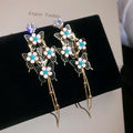 Blue Floral Butterfly Tassel Earrings in Two Tones view 7