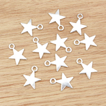 Simple Five Point Star Charms in Bright Silver Finish