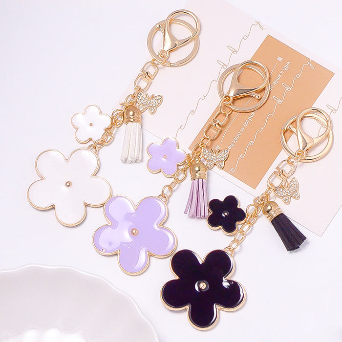 Enamel Flower Tassel Keychain Rhinestone Butterfly Charm