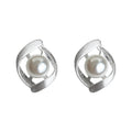 Silver-Tone Brushed Geometric Frame Pearl Stud Earrings view 5